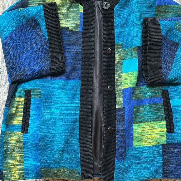 Vintage Corduroy Cardigan Jacket with Blue and Green shades and Pockets - Picture 8 of 17